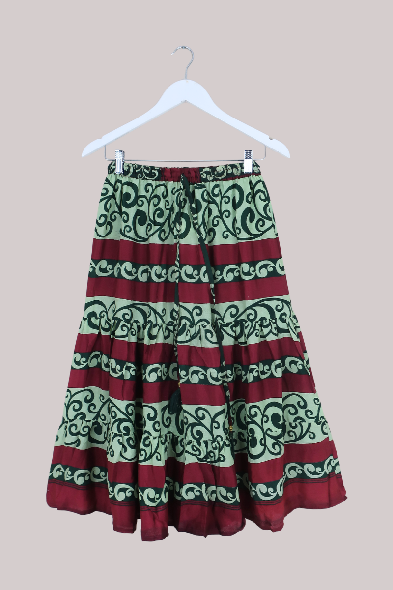 Rosie Midi Skirt in Rosemary & Wine - Free Size