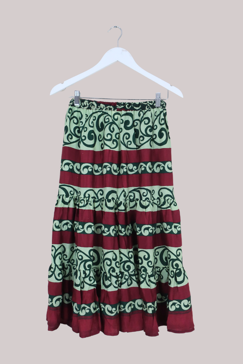 Rosie Midi Skirt in Rosemary & Wine - Free Size