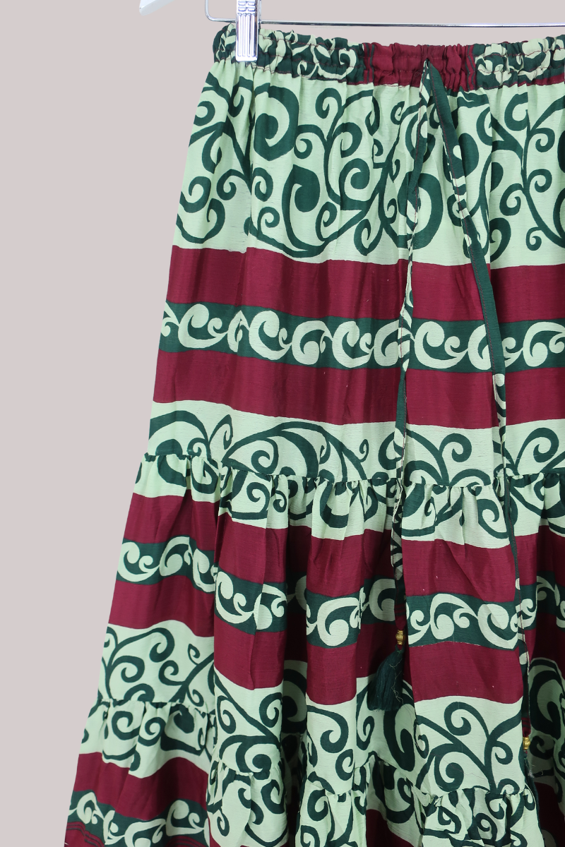 Rosie Midi Skirt in Rosemary & Wine - Free Size