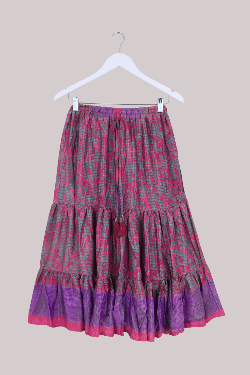 Rosie Midi Skirt in Abstract Magenta Florals - Free Size