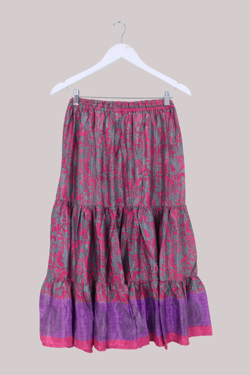 Rosie Midi Skirt in Abstract Magenta Florals - Free Size