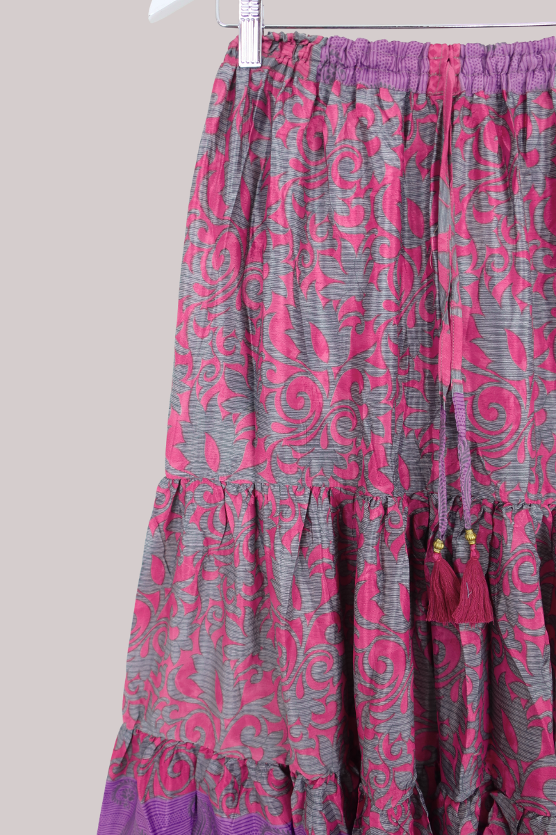 Rosie Midi Skirt in Abstract Magenta Florals - Free Size
