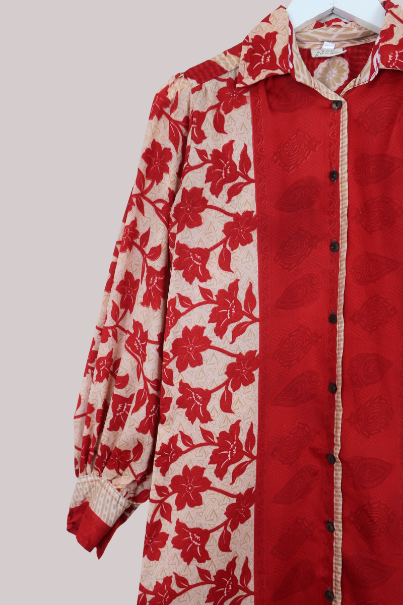 Bonnie Shirt Dress - Carnation Red - Size L