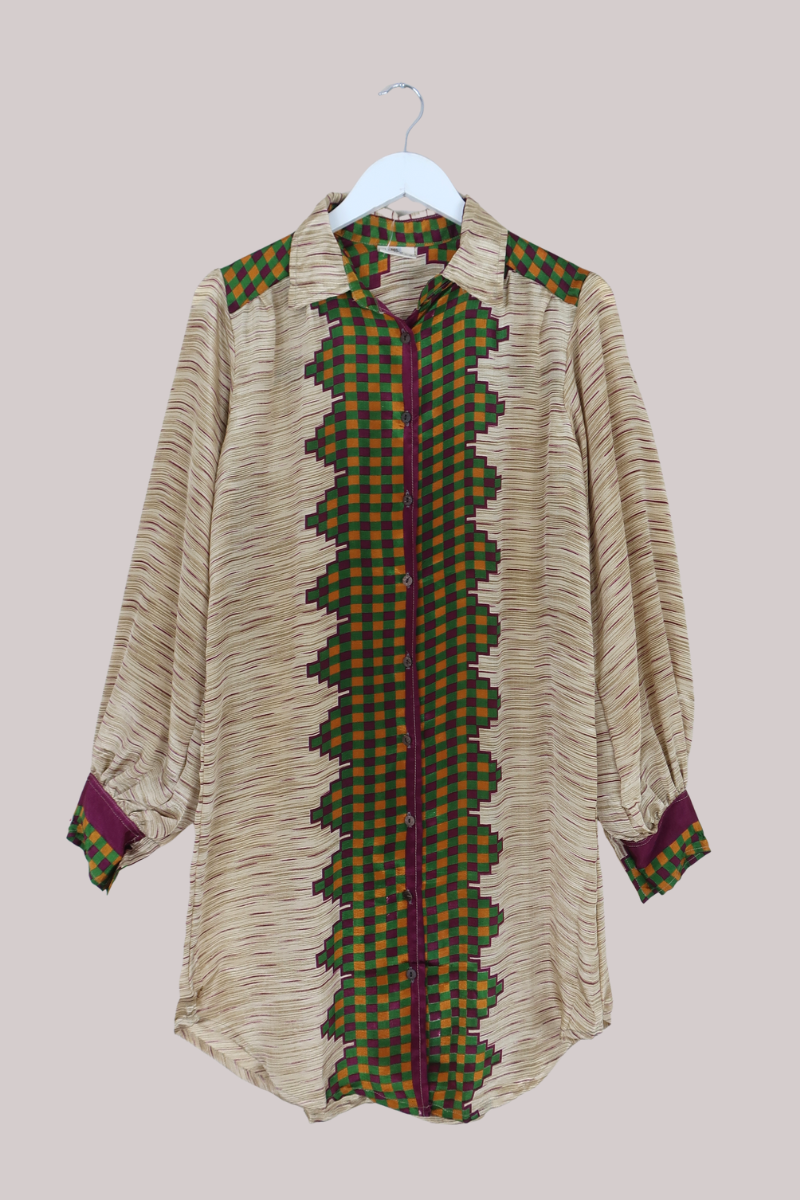 Bonnie Shirt Dress - Champagne Tetris - Size XL