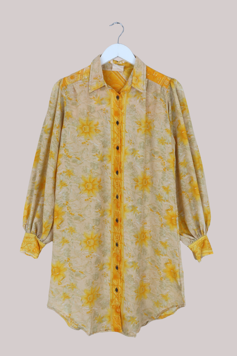 Bonnie Shirt Dress - Sunrise Yellow Flowers - Size L