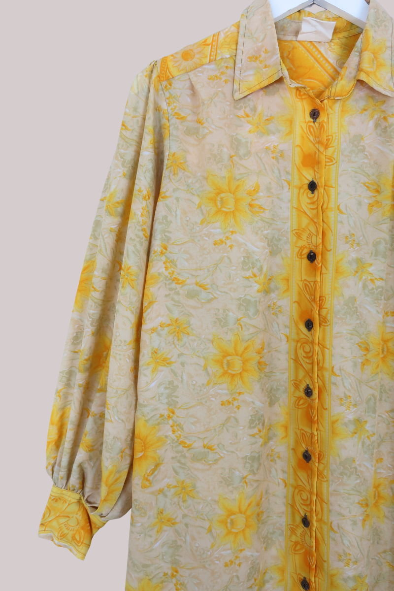 Bonnie Shirt Dress - Sunrise Yellow Flowers - Size L