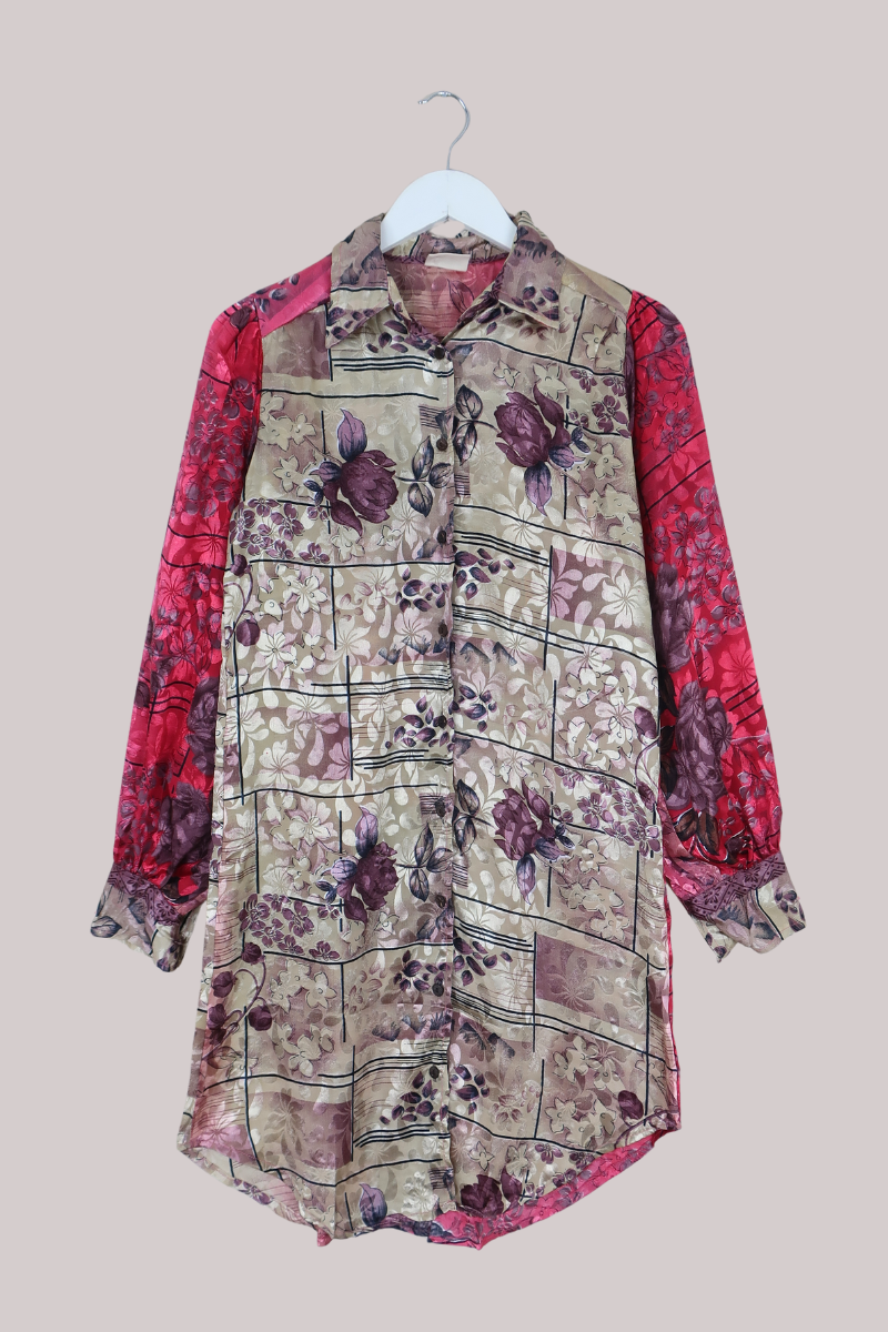 Bonnie Shirt Dress - Abstract Fuschia Florals - Size M/L