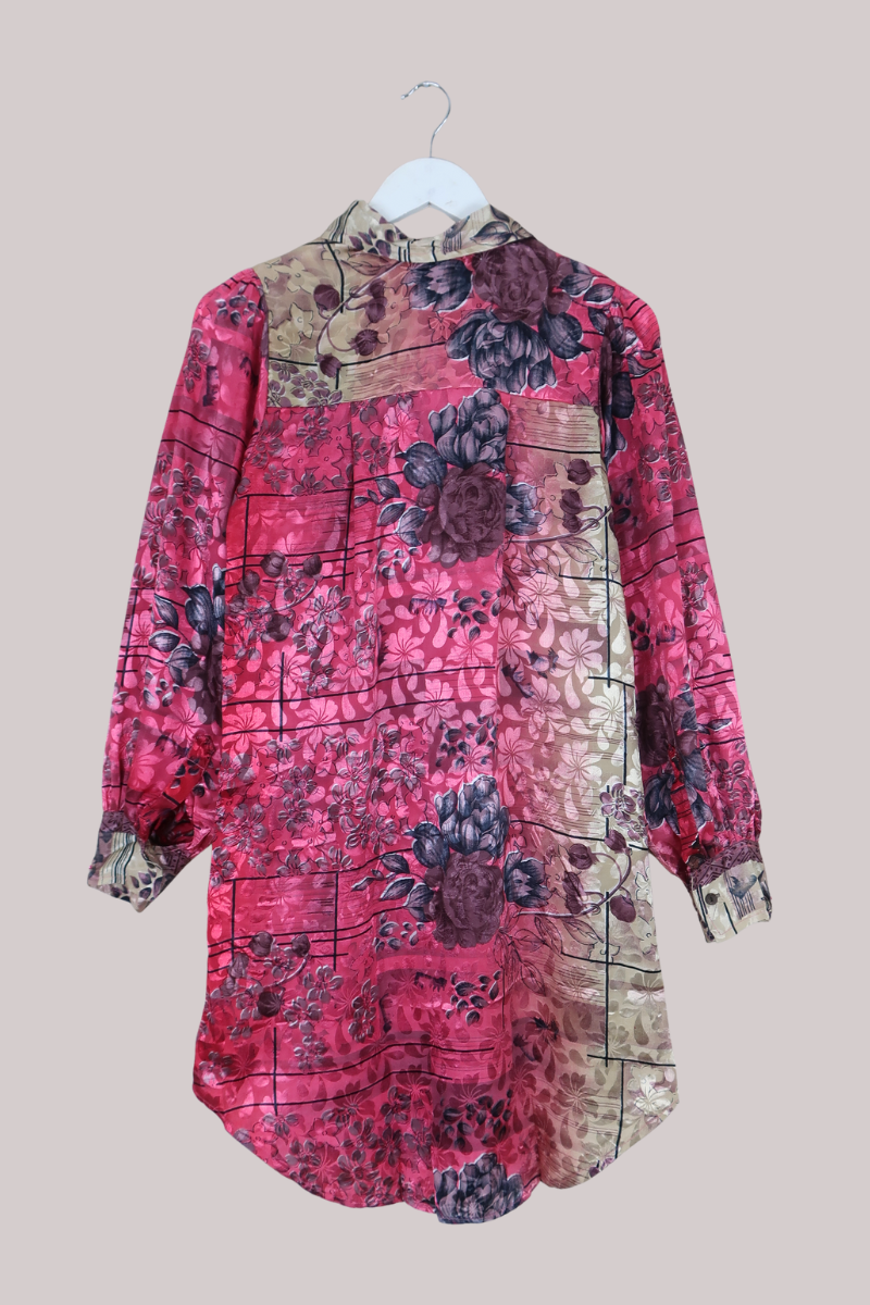 Bonnie Shirt Dress - Abstract Fuschia Florals - Size M/L