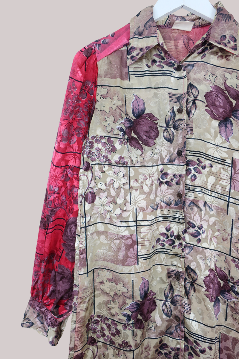 Bonnie Shirt Dress - Abstract Fuschia Florals - Size M/L