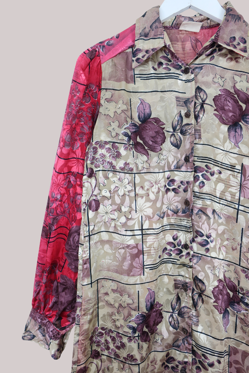 Bonnie Shirt Dress - Abstract Fuschia Florals - Size M