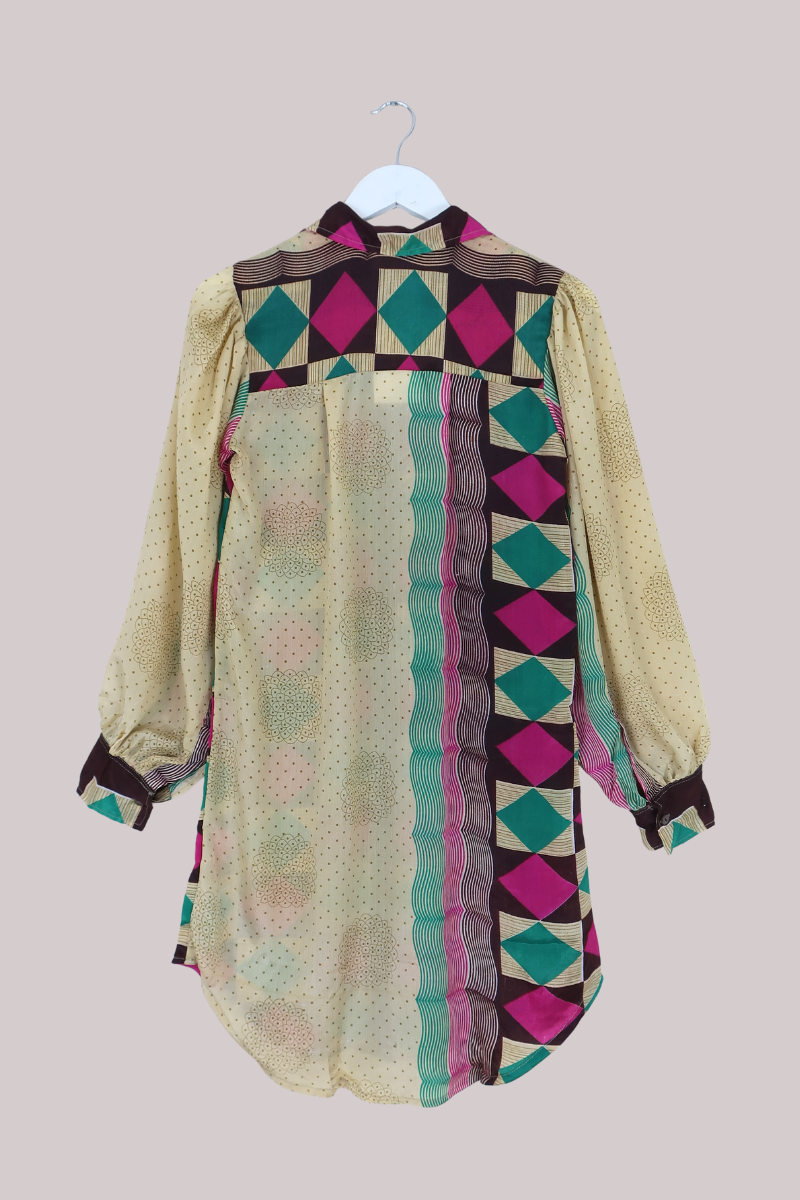 Bonnie Shirt Dress - Cerise & Turquoise Diamonds - Size L