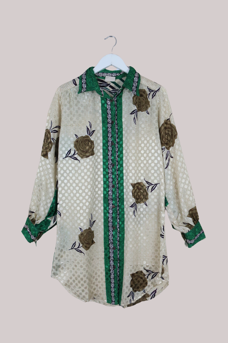 Bonnie Shirt Dress - Emerald Roses - Size L/XL