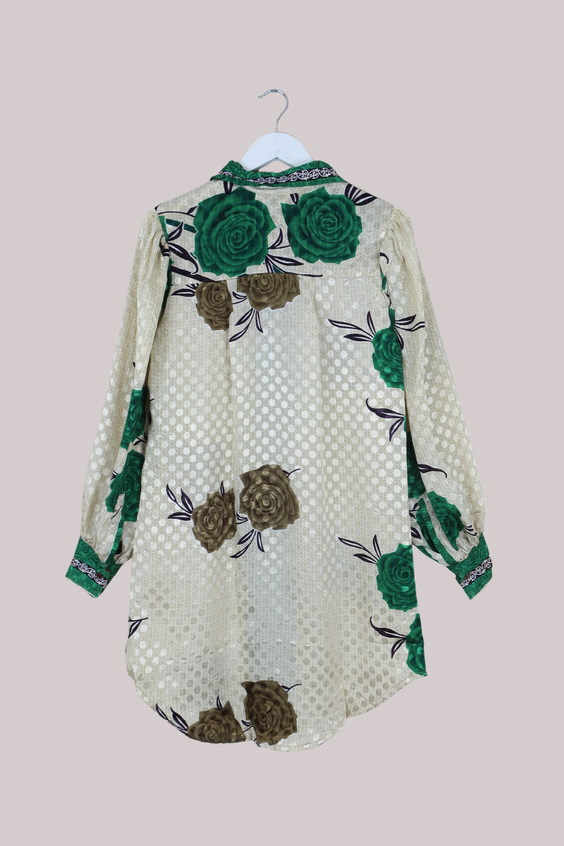 Bonnie Shirt Dress - Emerald Roses - Size L/XL