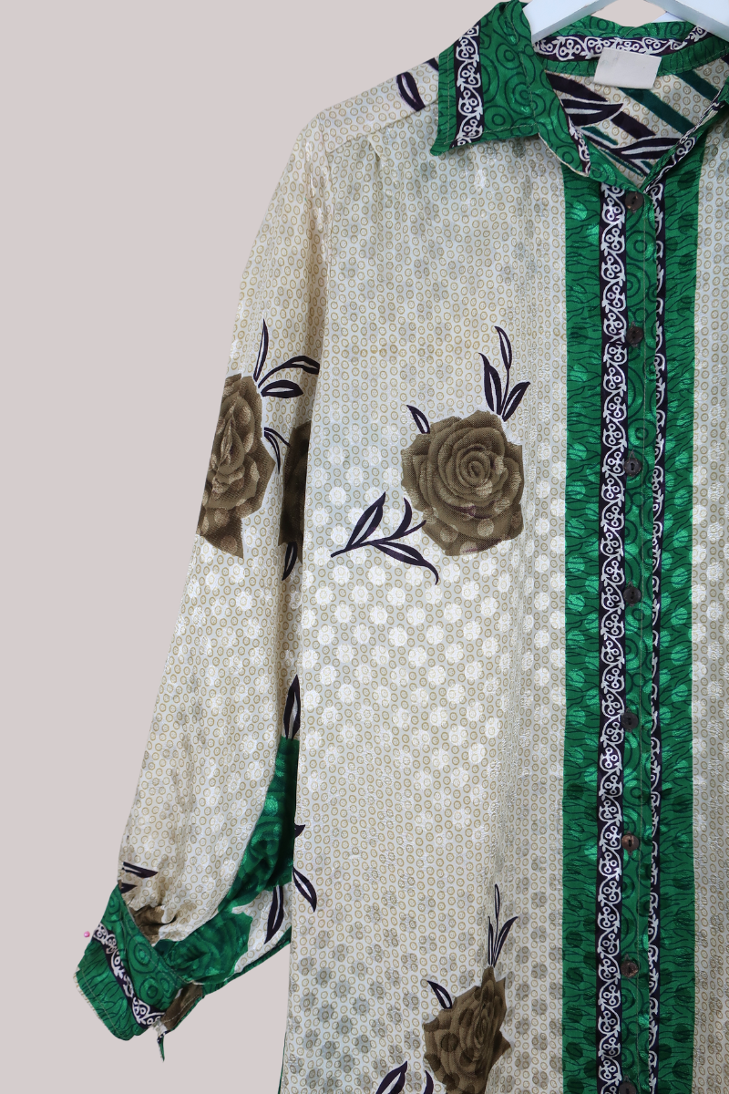 Bonnie Shirt Dress - Emerald Roses - Size L/XL