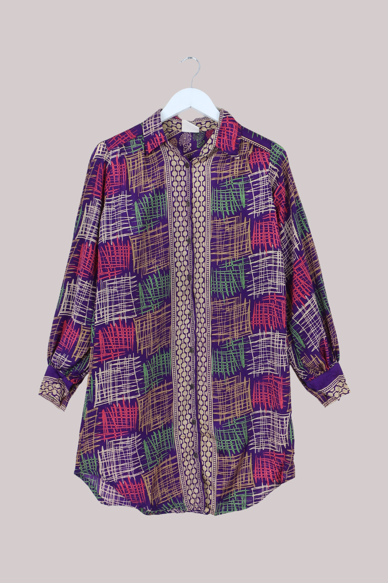 Bonnie Shirt Dress - Purple Scribbles - Size L