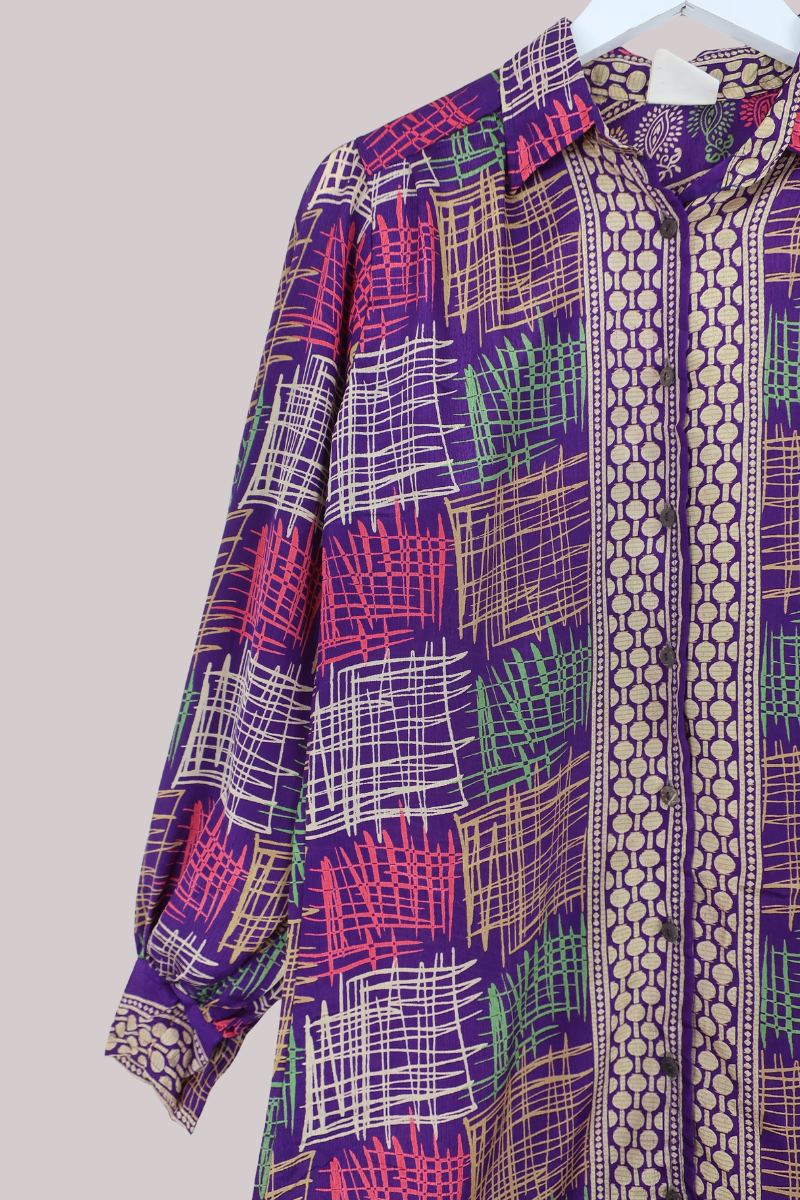 Bonnie Shirt Dress - Purple Scribbles - Size L