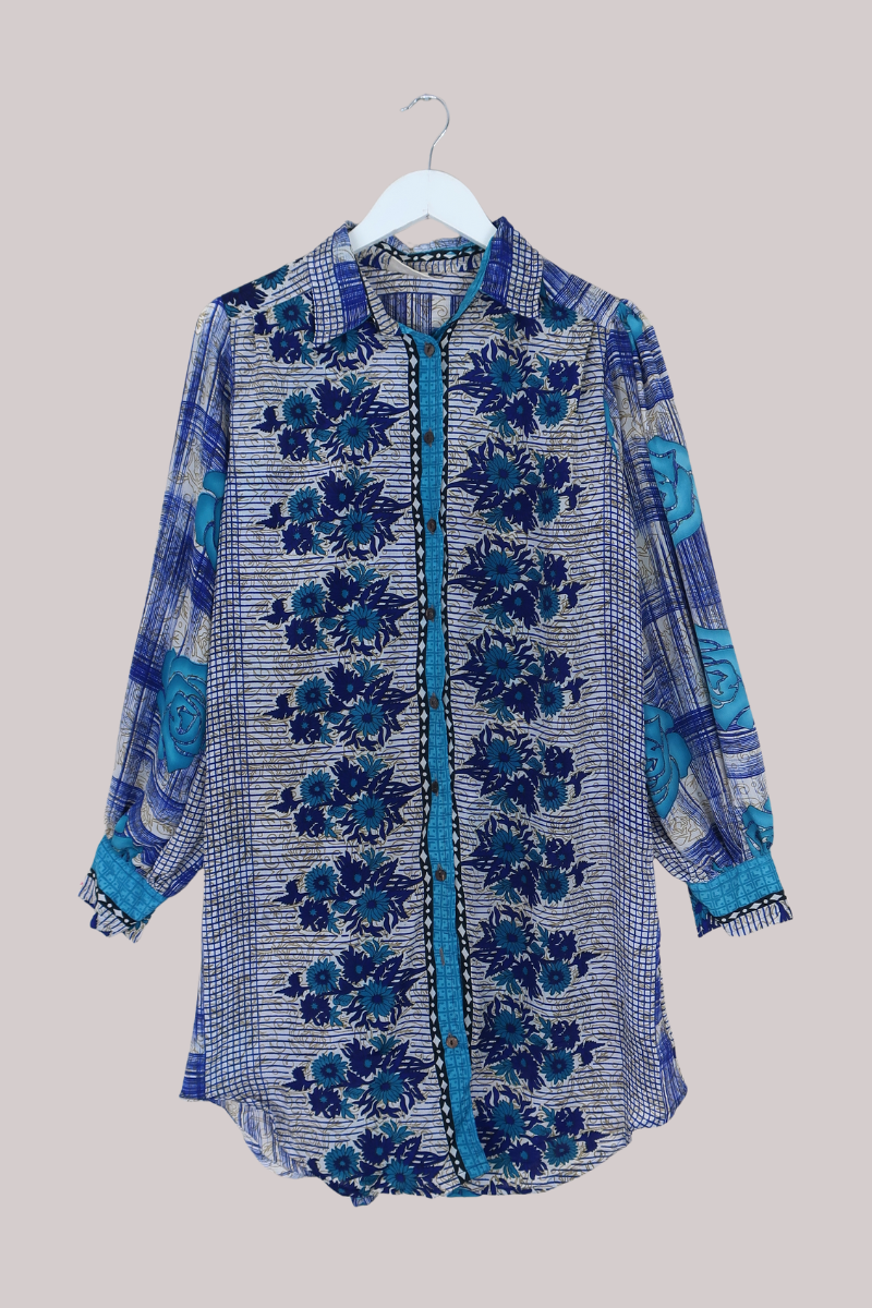 Bonnie Shirt Dress - Indigo Rose Tapestry - Size L