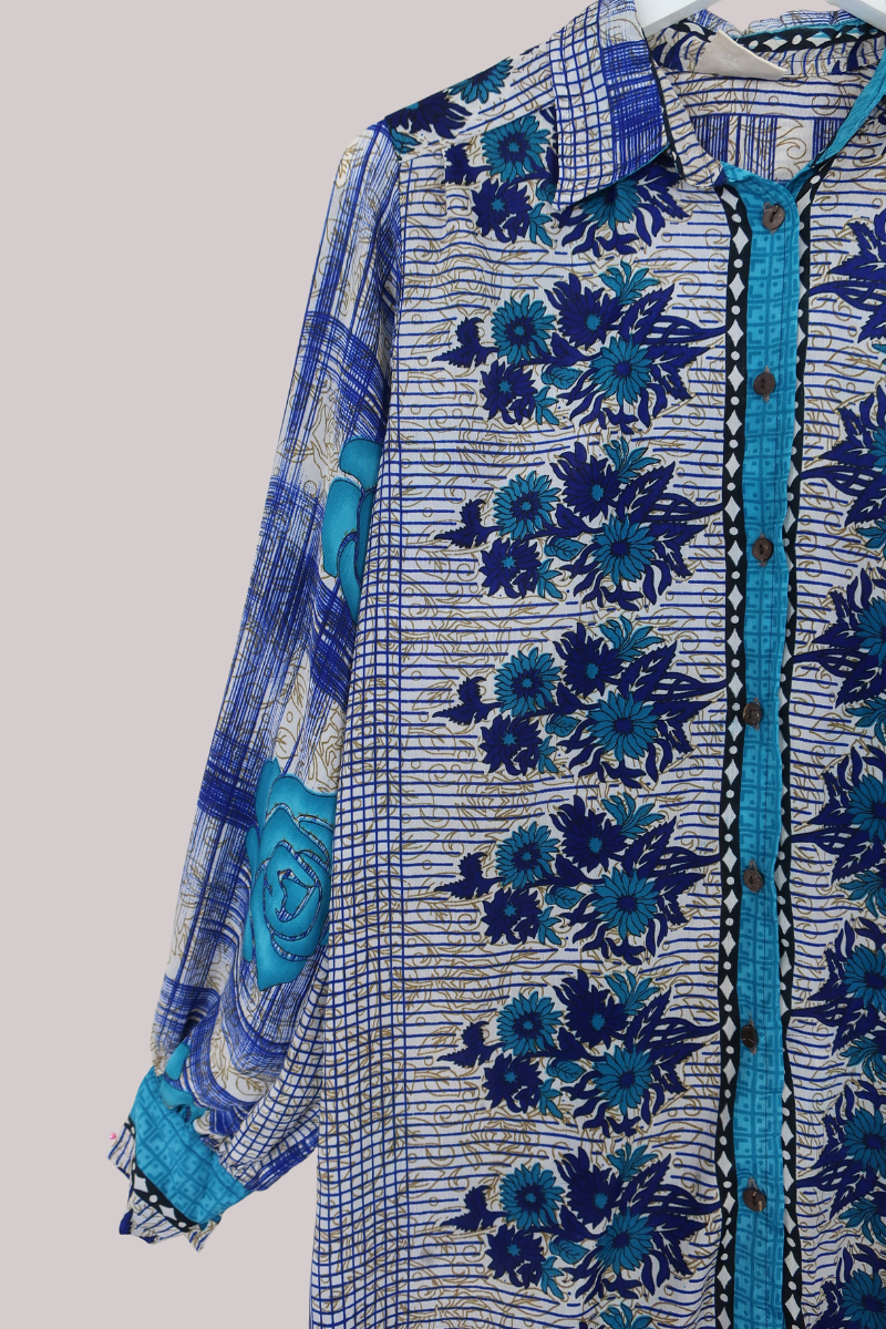 Bonnie Shirt Dress - Indigo Rose Tapestry - Size L