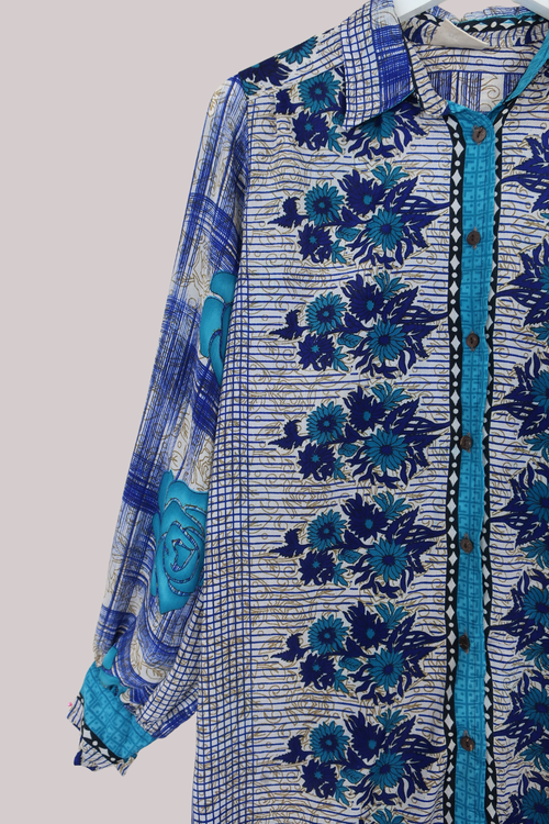 Bonnie Shirt Dress - Indigo Rose Tapestry - Size M/L