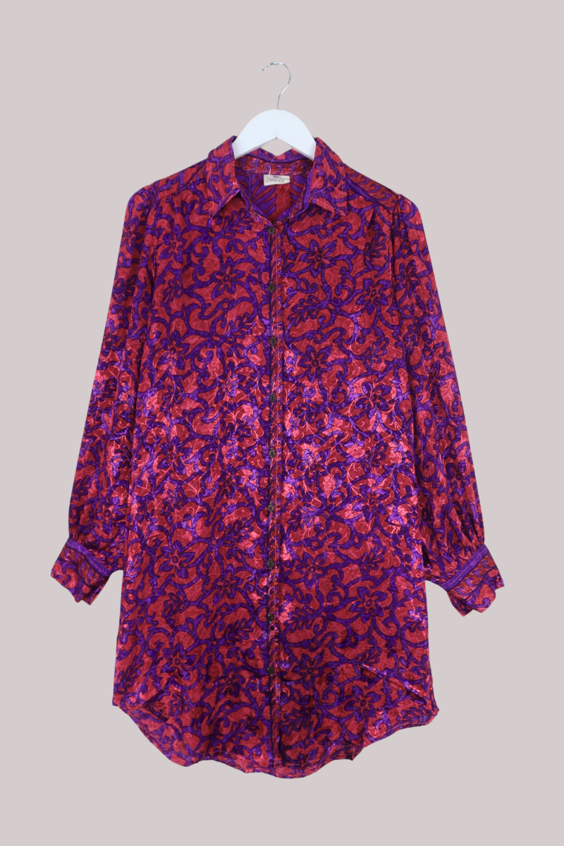 Bonnie Shirt Dress - Magenta & Amethyst Vintage Florals - Size L/XL