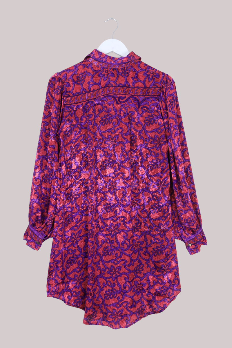 Bonnie Shirt Dress - Magenta & Amethyst Vintage Florals - Size L/XL