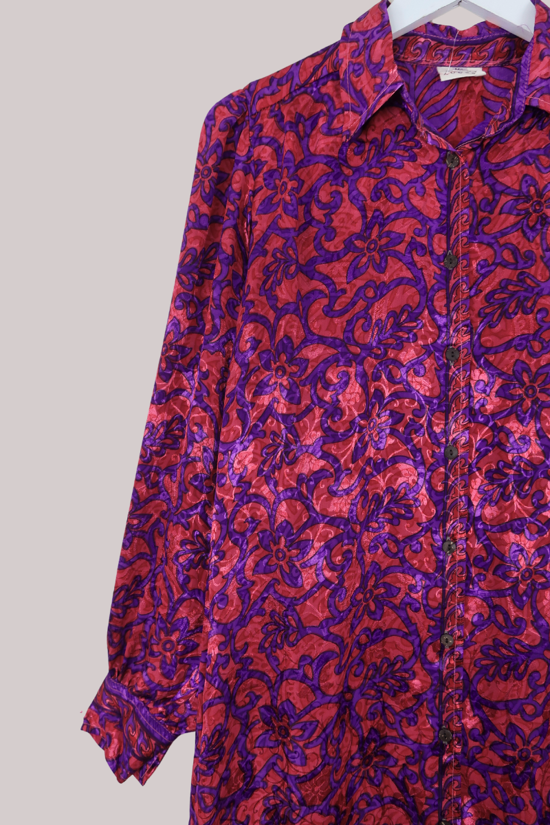 Bonnie Shirt Dress - Magenta & Amethyst Vintage Florals - Size L/XL