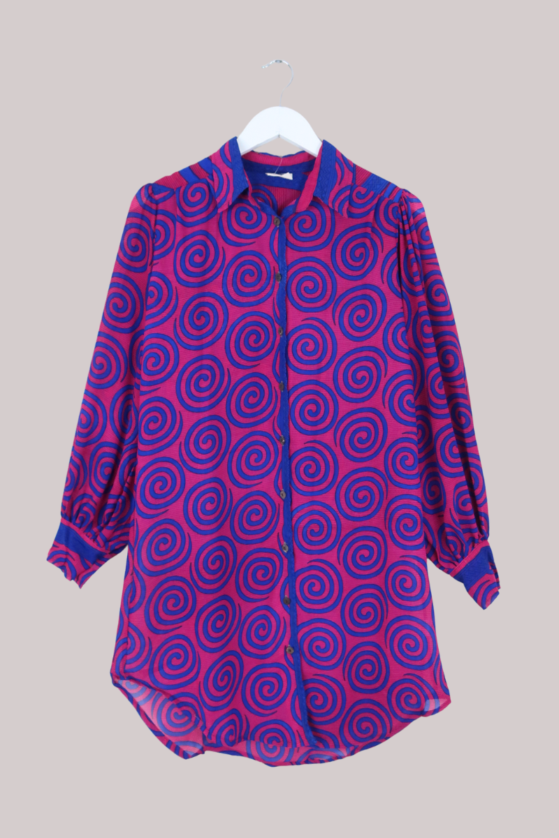 Bonnie Shirt Dress - Magenta Whirlpools - Size L/XL
