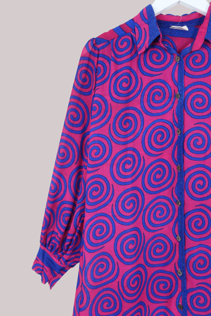 Bonnie Shirt Dress - Magenta Whirlpools - Size L/XL
