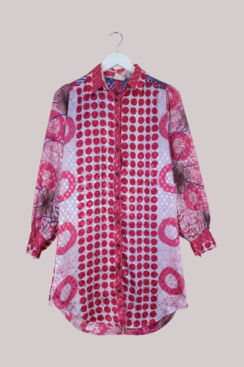 Bonnie Shirt Dress - Pink Polka Dots - Size L