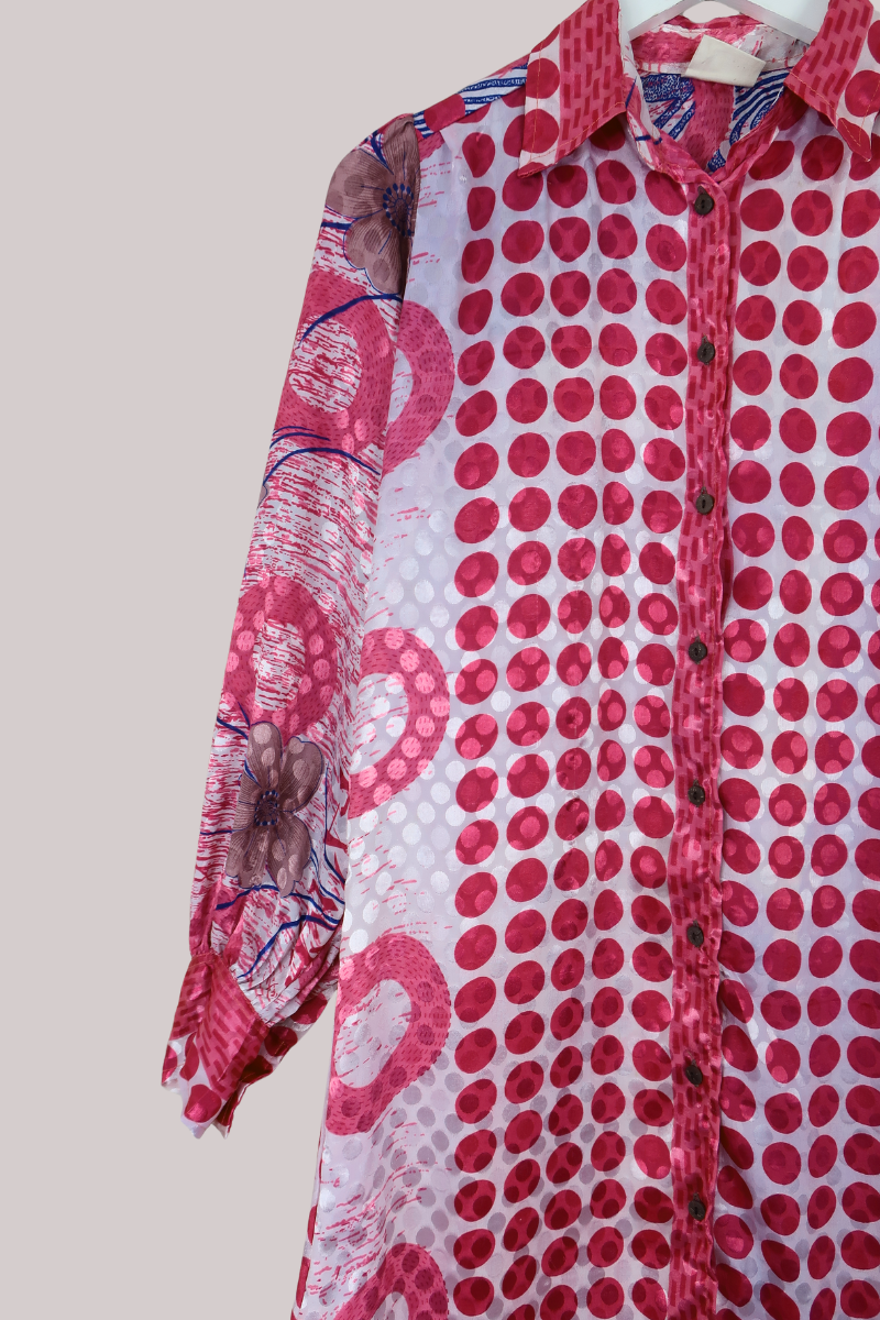 Bonnie Shirt Dress - Pink Polka Dots - Size L