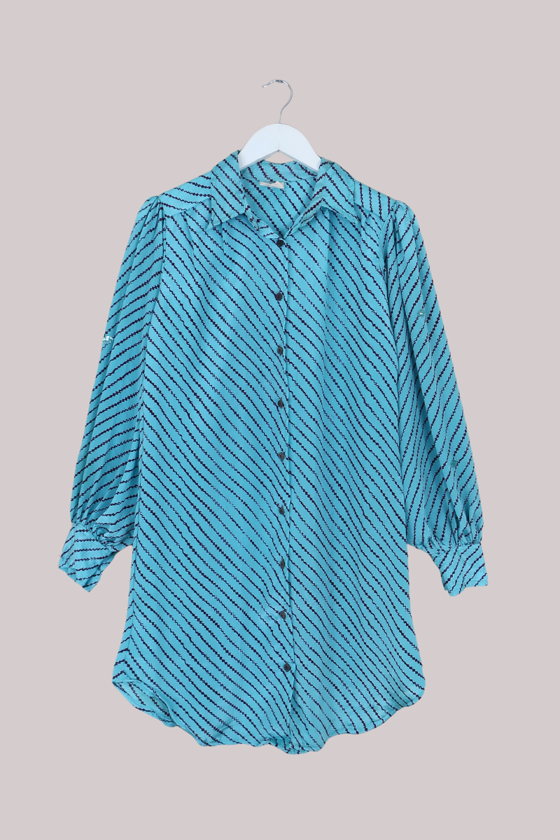 Bonnie Shirt Dress - Sequined Aquamarine - Size L/XL
