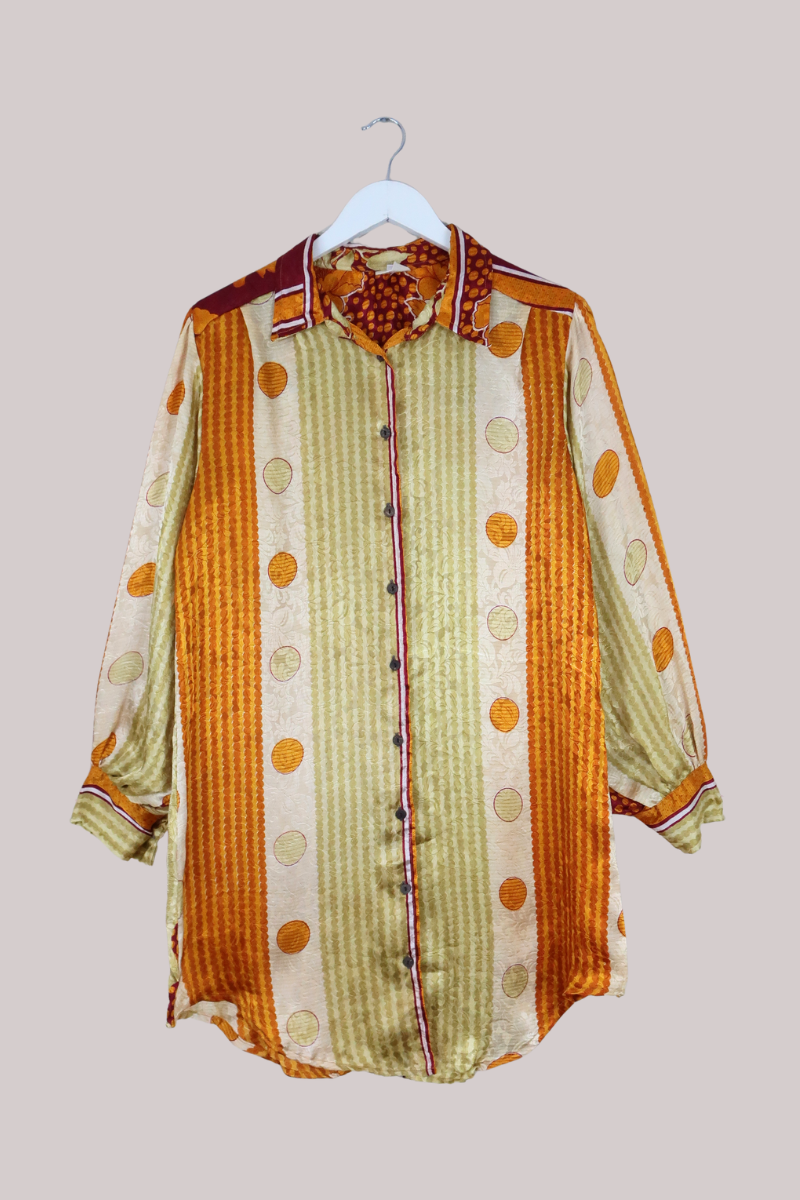 Bonnie Shirt Dress - Gold & Citrine Fade - Vintage Indian Sari - Free Size L/XL