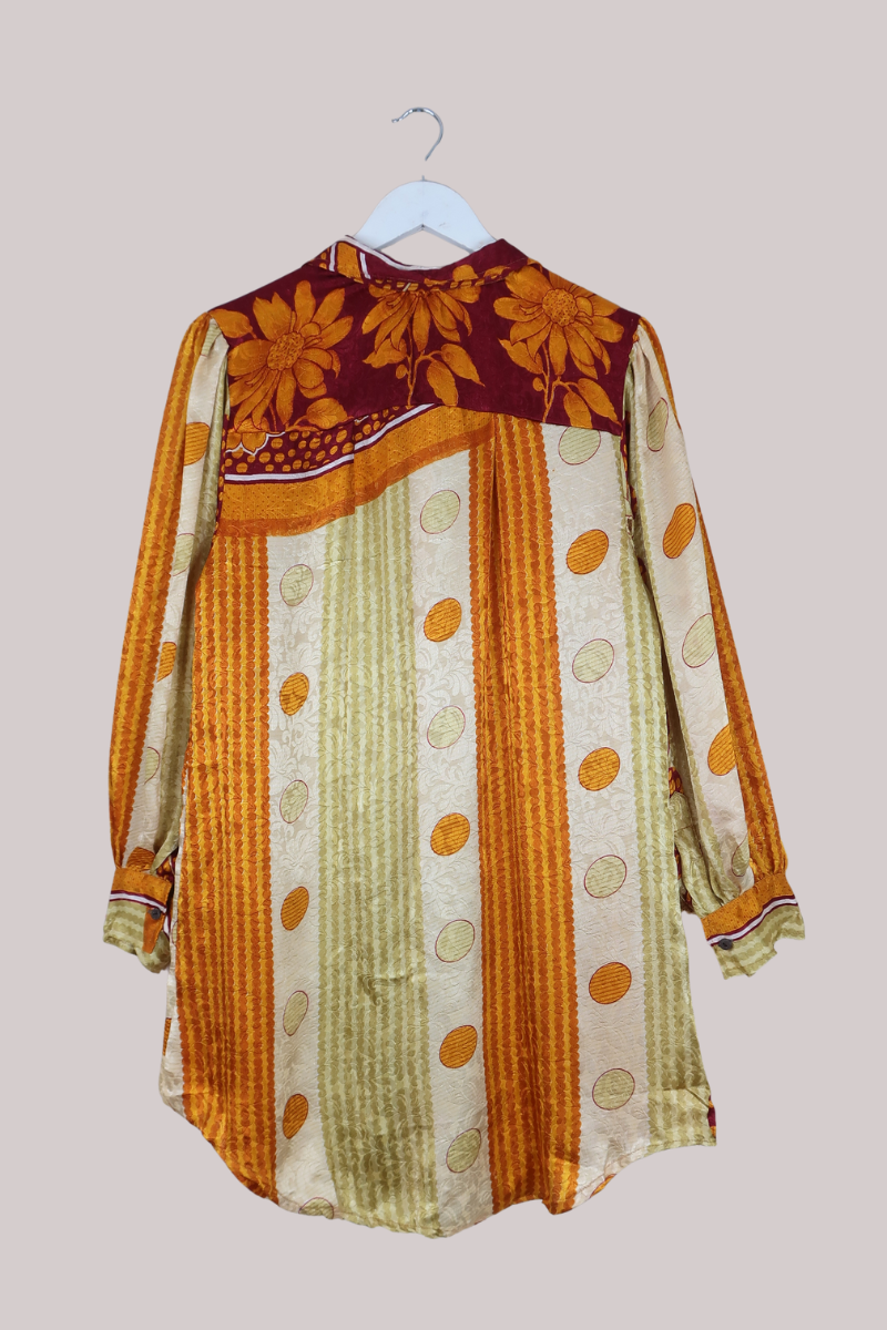 Bonnie Shirt Dress - Gold & Citrine Fade - Vintage Indian Sari - Free Size L/XL