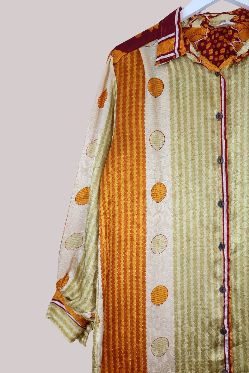 Bonnie Shirt Dress - Gold & Citrine Fade - Vintage Indian Sari - Free Size L/XL