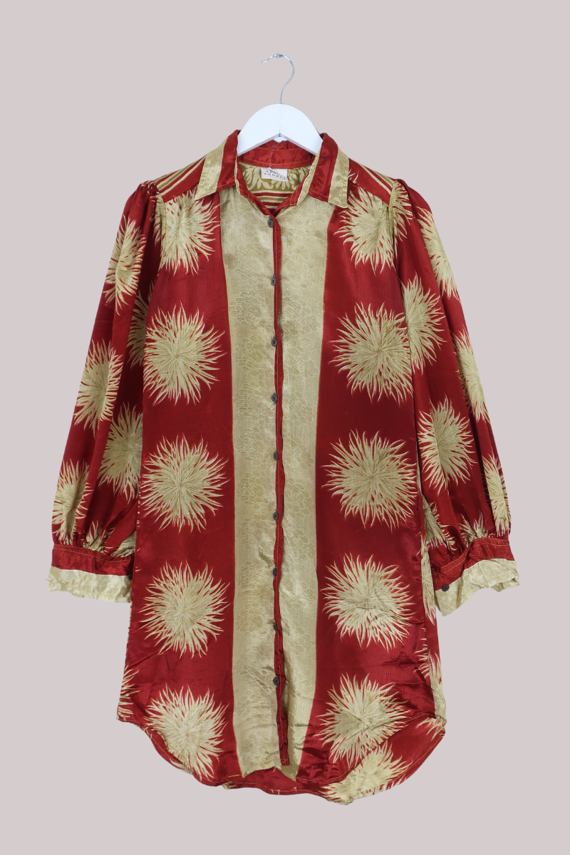 Bonnie Shirt Dress - Crimson Sun Bursts - Size L