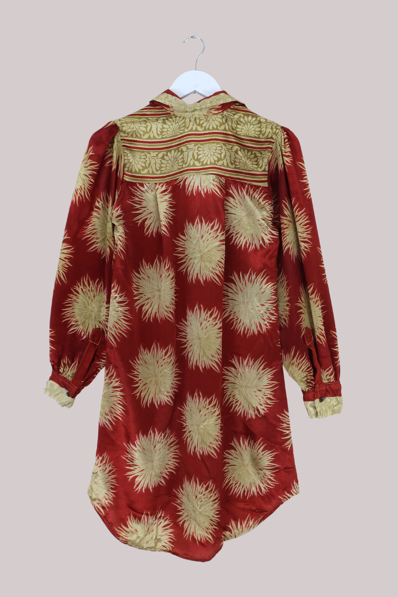 Bonnie Shirt Dress - Crimson Sun Bursts - Size L