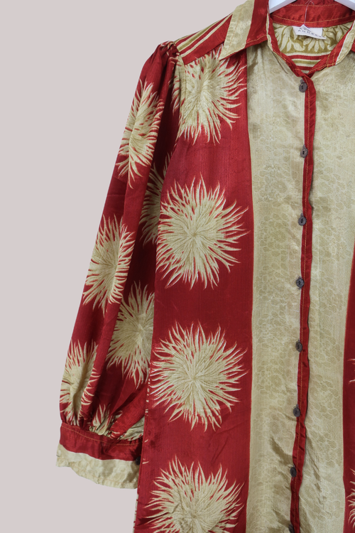 Bonnie Shirt Dress - Crimson Sun Bursts - Size M/L