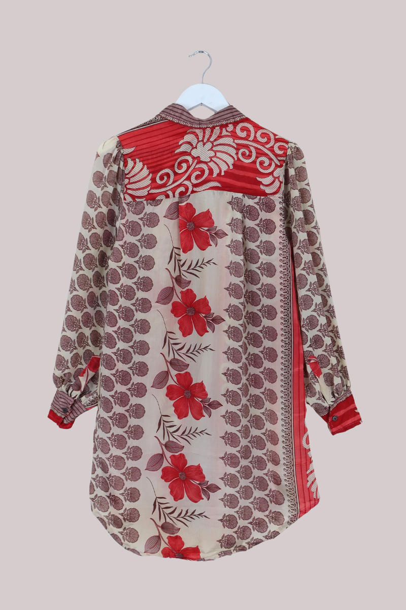Bonnie Shirt Dress - Vintage Beige & Scarlet - Size L/XL