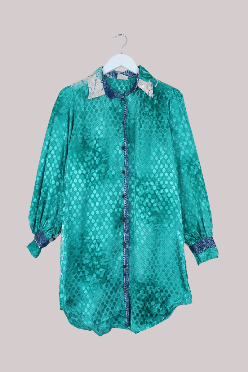 Bonnie Shirt Dress - Abstract Teal Polka - Size L