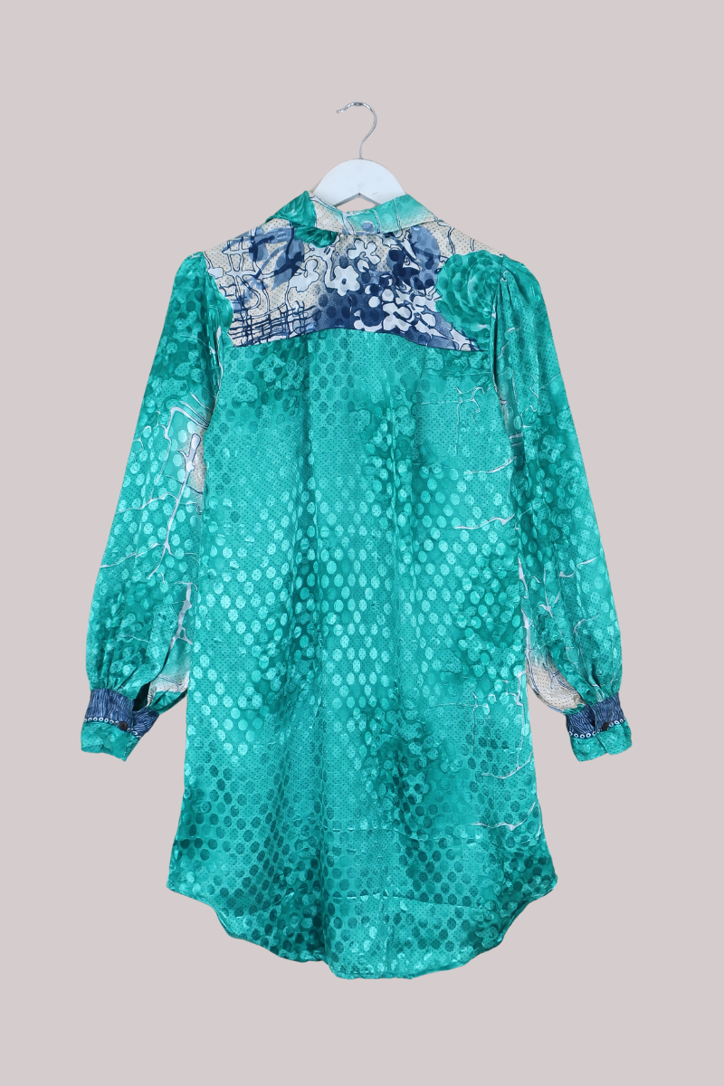Bonnie Shirt Dress - Abstract Teal Polka - Size L