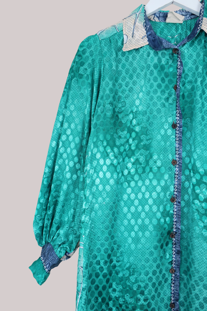 Bonnie Shirt Dress - Abstract Teal Polka - Size L