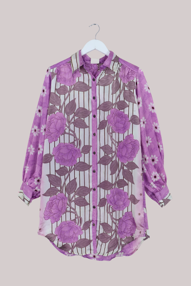 Bonnie Shirt Dress - Purple Magnolias - Size L/XL
