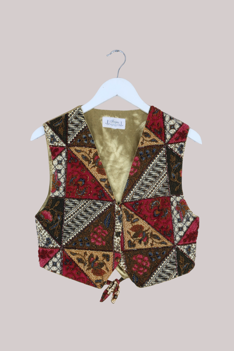 Vintage Waistcoat - Beaded Golden Floral Tile - Size S