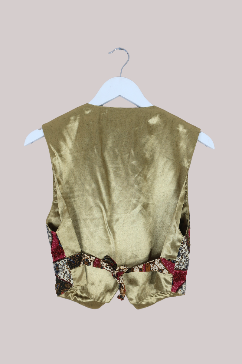 Vintage Waistcoat - Beaded Golden Floral Tile - Size S