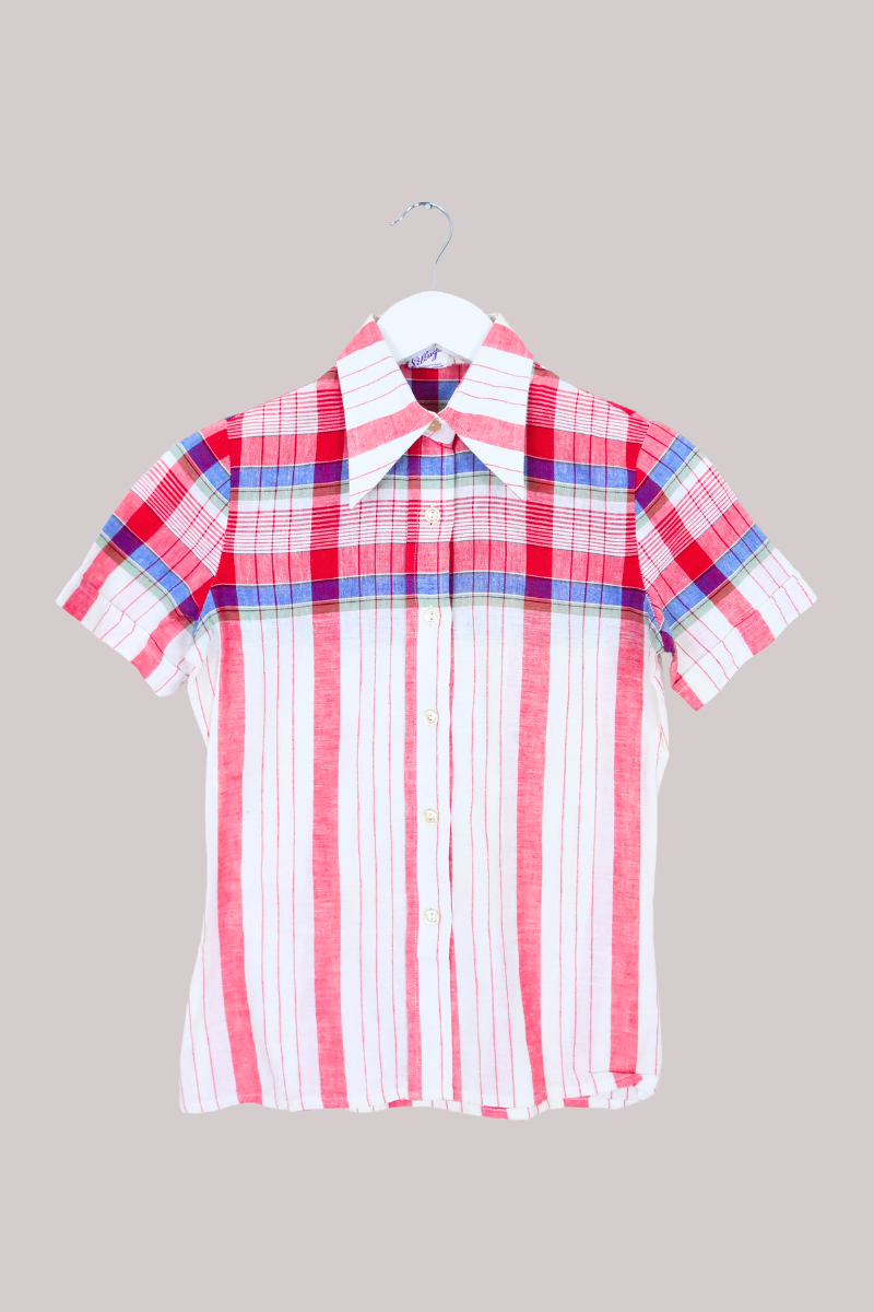 Vintage Shirt - Red Blue Check - Size XXS
