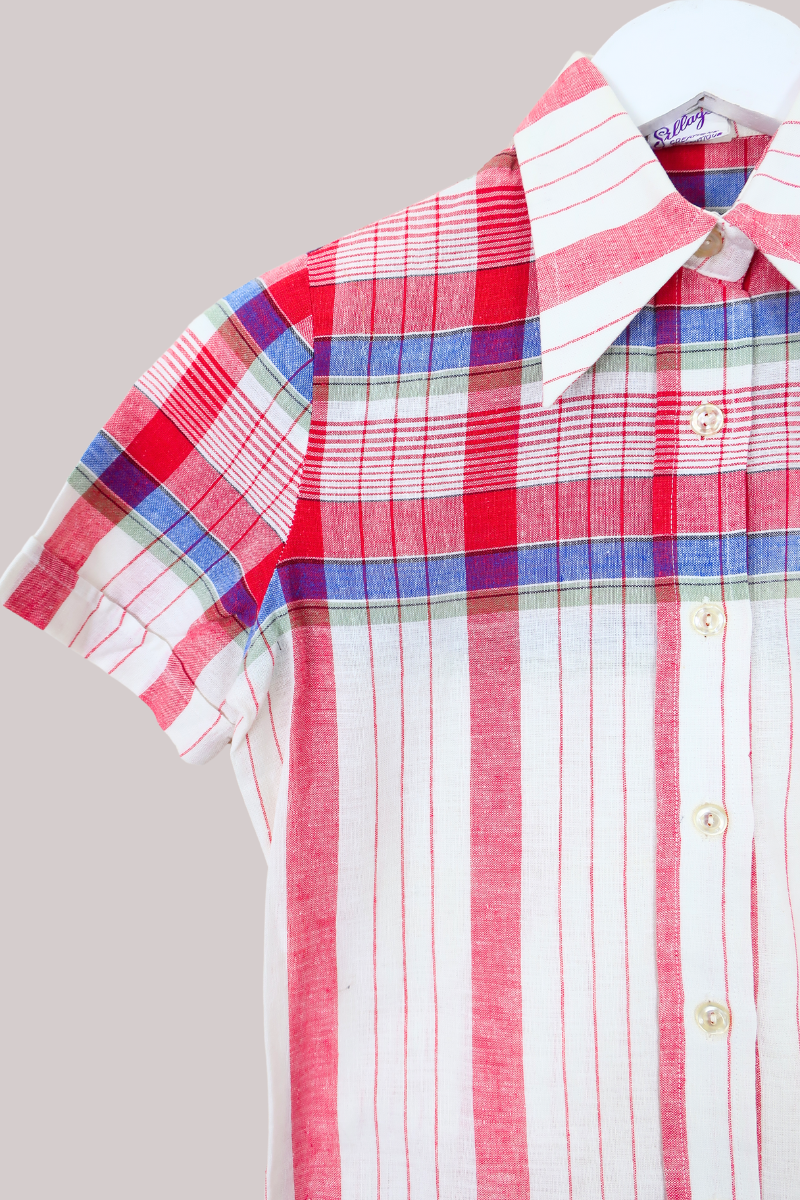 Vintage Shirt - Red Blue Check - Size XXS