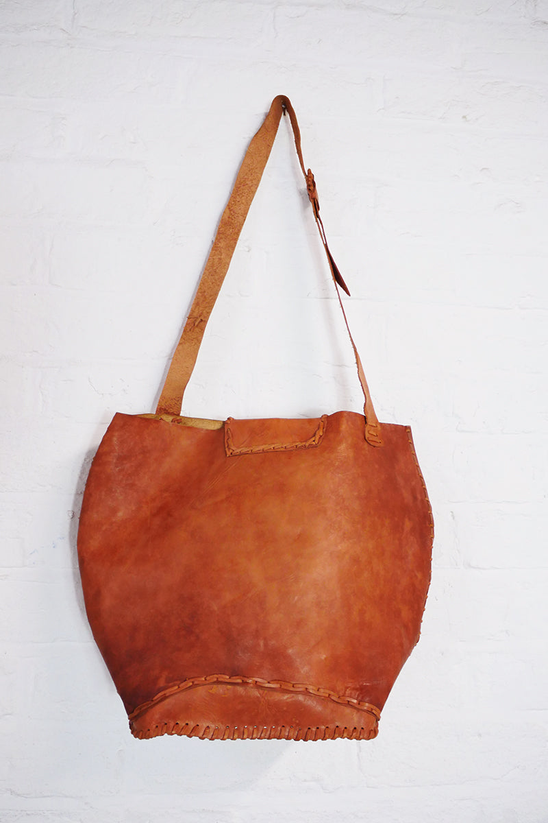 Vintage Cuban Tan Leather Bucket Tote by All About Audrey