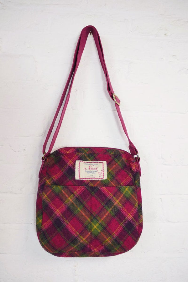 Vintage Berry Pink Tartan Cross Body Bag by All About Audrey