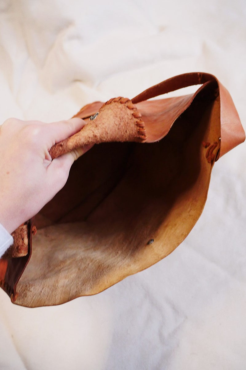 Vintage Cuban Tan Leather Bucket Tote