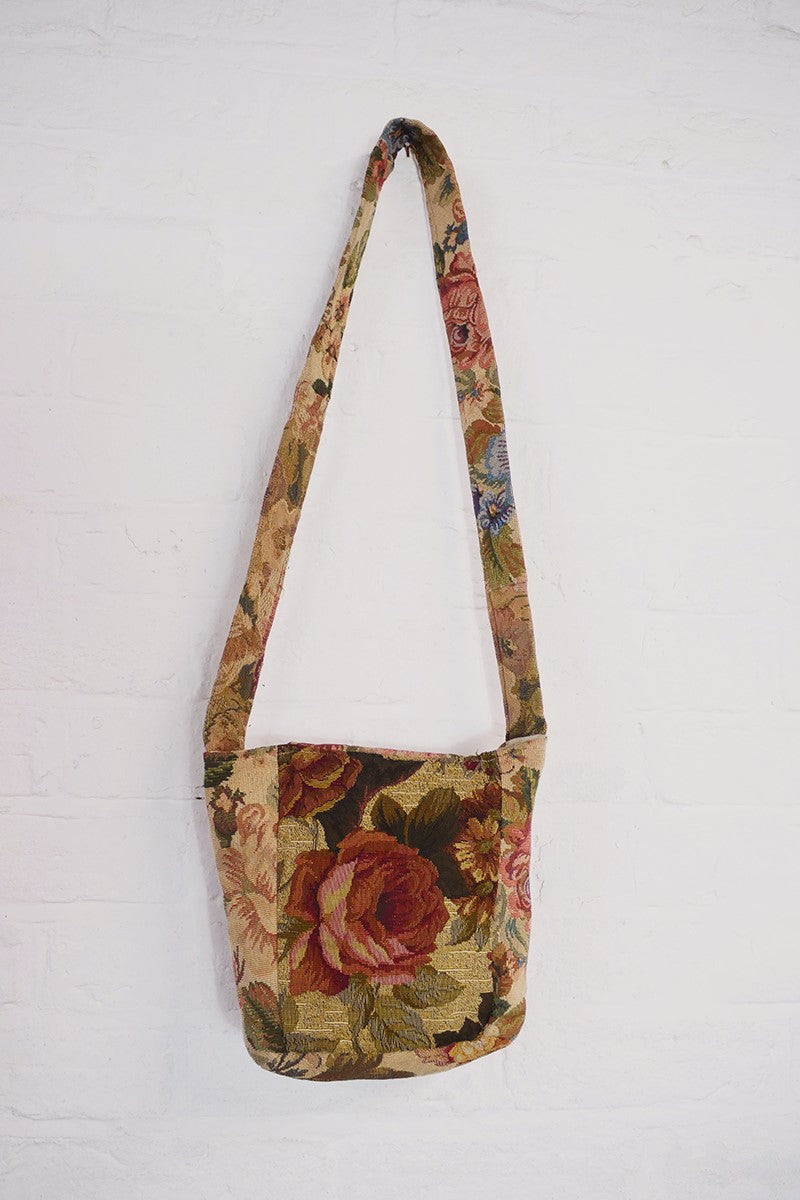 Vintage Rose Bloom Tapestry Side Pouch Bag